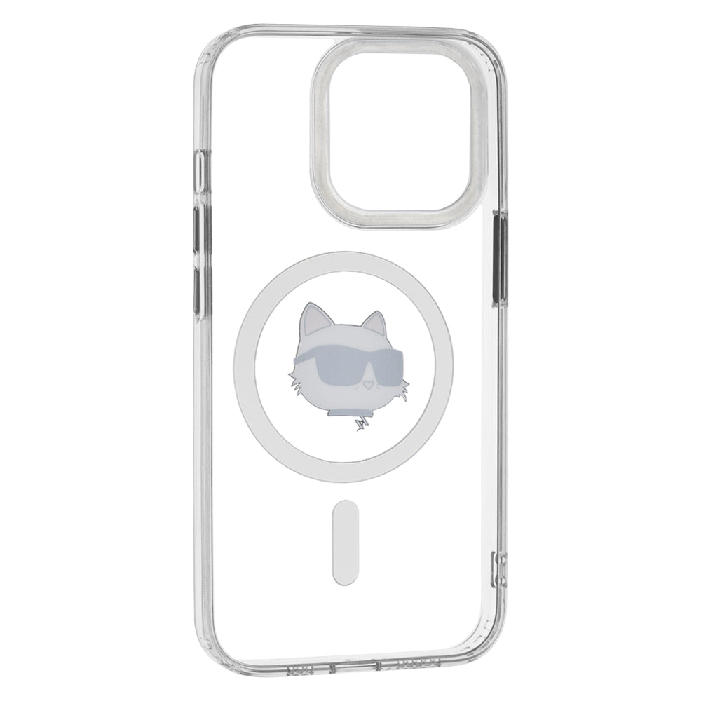 Husa MagSafe pentru Apple iPhone 13 Pro, Karl Lagerfeld, IML Metal Choupette's Head, Alba