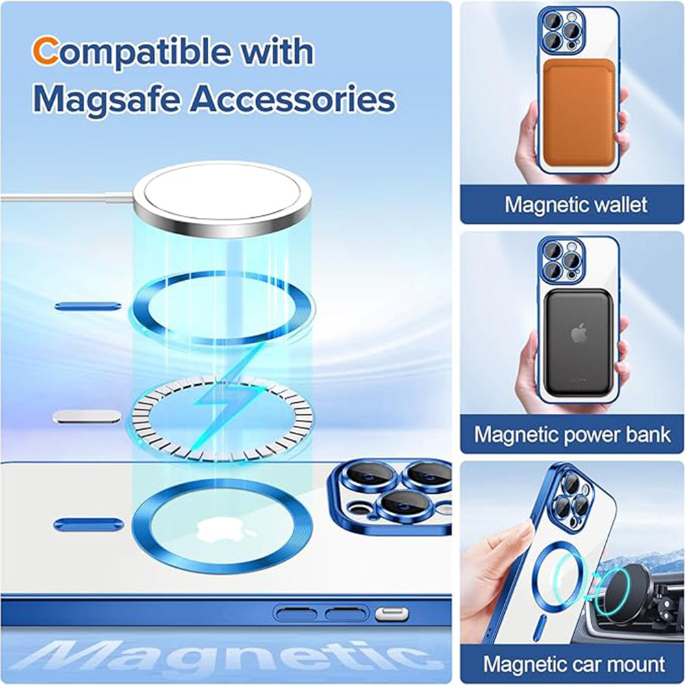 Husa MagSafe pentru Apple iPhone 13 Pro Max, Techsuit, Luxury Crystal, Albastra Inchis