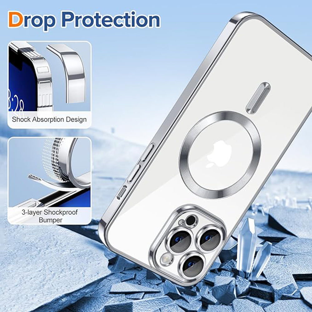 Husa MagSafe pentru Apple iPhone 13 Pro Max, Techsuit, Luxury Crystal, Argintie