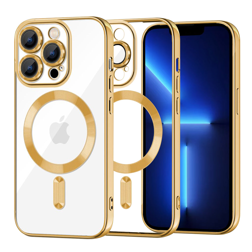 Husa MagSafe pentru Apple iPhone 13 Pro Max, Techsuit, Luxury Crystal, Aurie