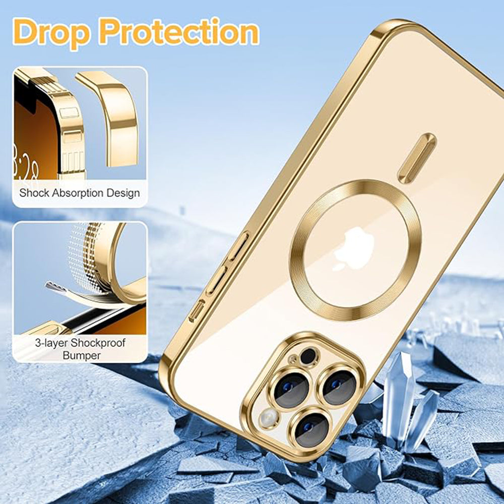 Husa MagSafe pentru Apple iPhone 13 Pro Max, Techsuit, Luxury Crystal, Aurie