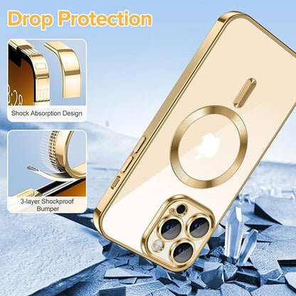 Husa MagSafe pentru Apple iPhone 13 Pro Max, Techsuit, Luxury Crystal, Aurie