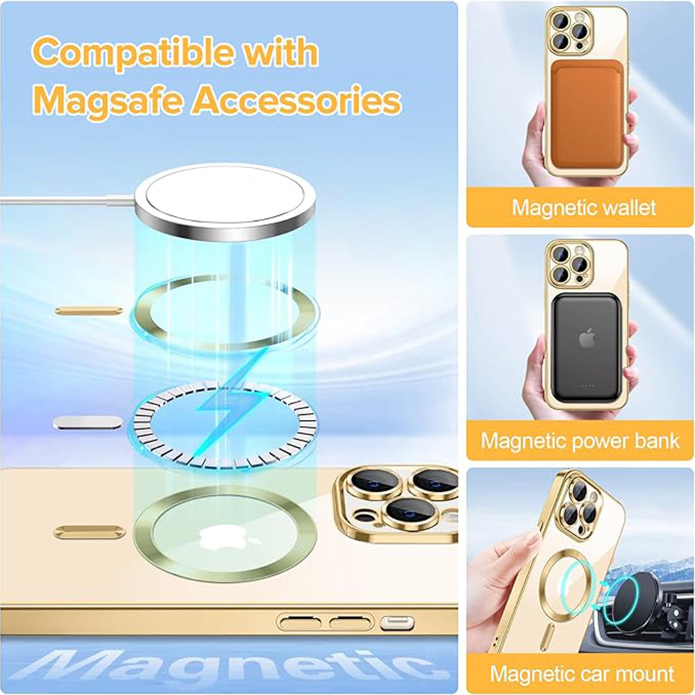 Husa MagSafe pentru Apple iPhone 13 Pro Max, Techsuit, Luxury Crystal, Aurie
