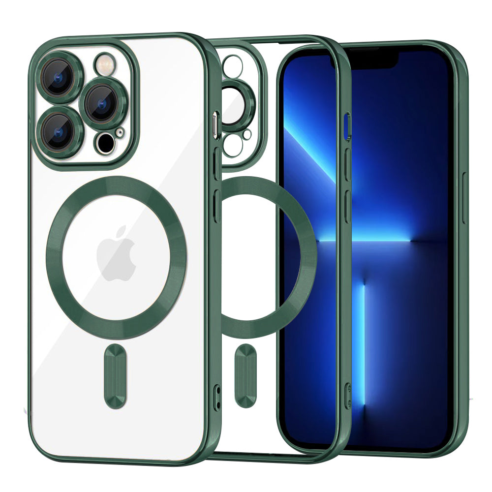 Husa MagSafe pentru Apple iPhone 13 Pro Max, Techsuit, Luxury Crystal, Verde Inchis