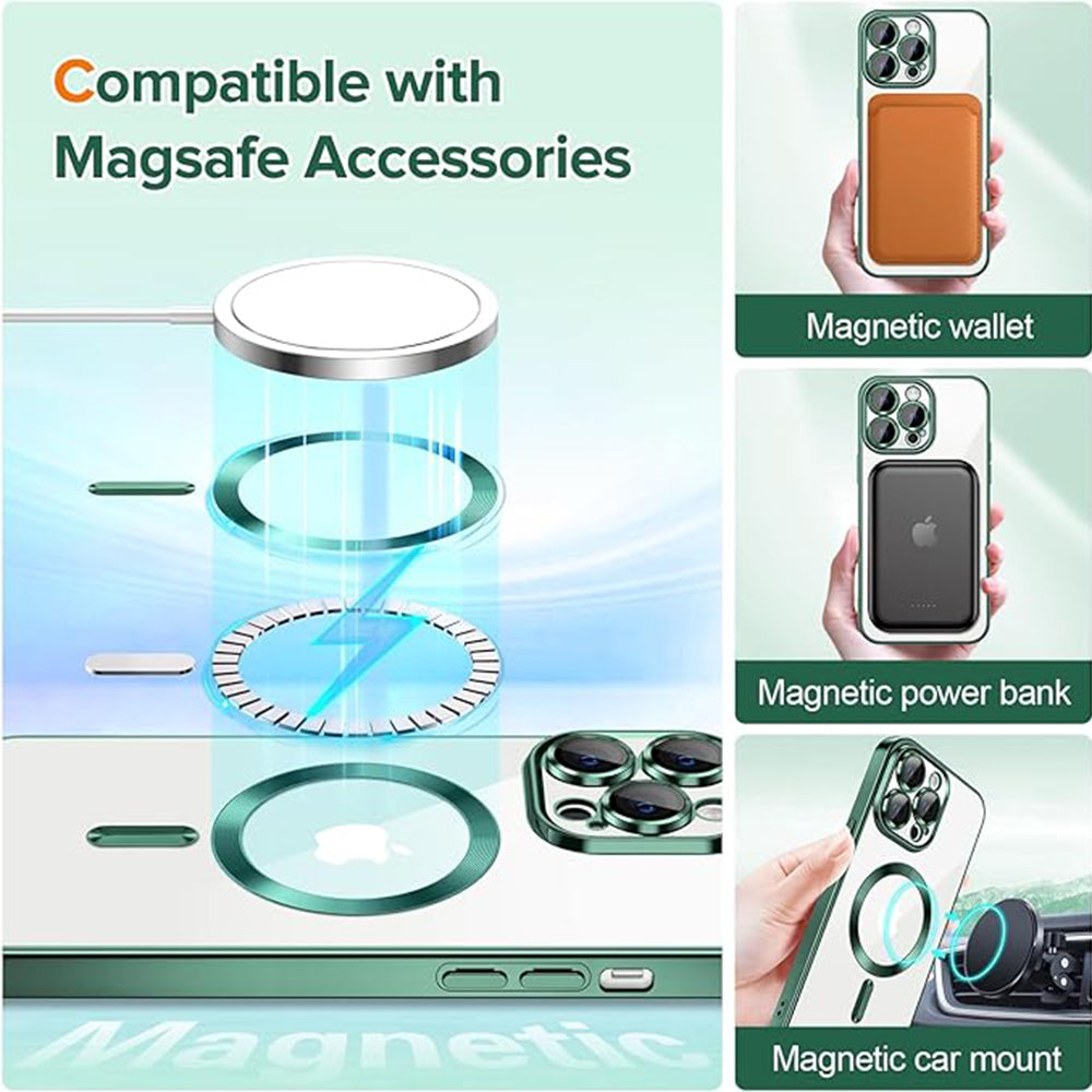 Husa MagSafe pentru Apple iPhone 13 Pro Max, Techsuit, Luxury Crystal, Verde Inchis
