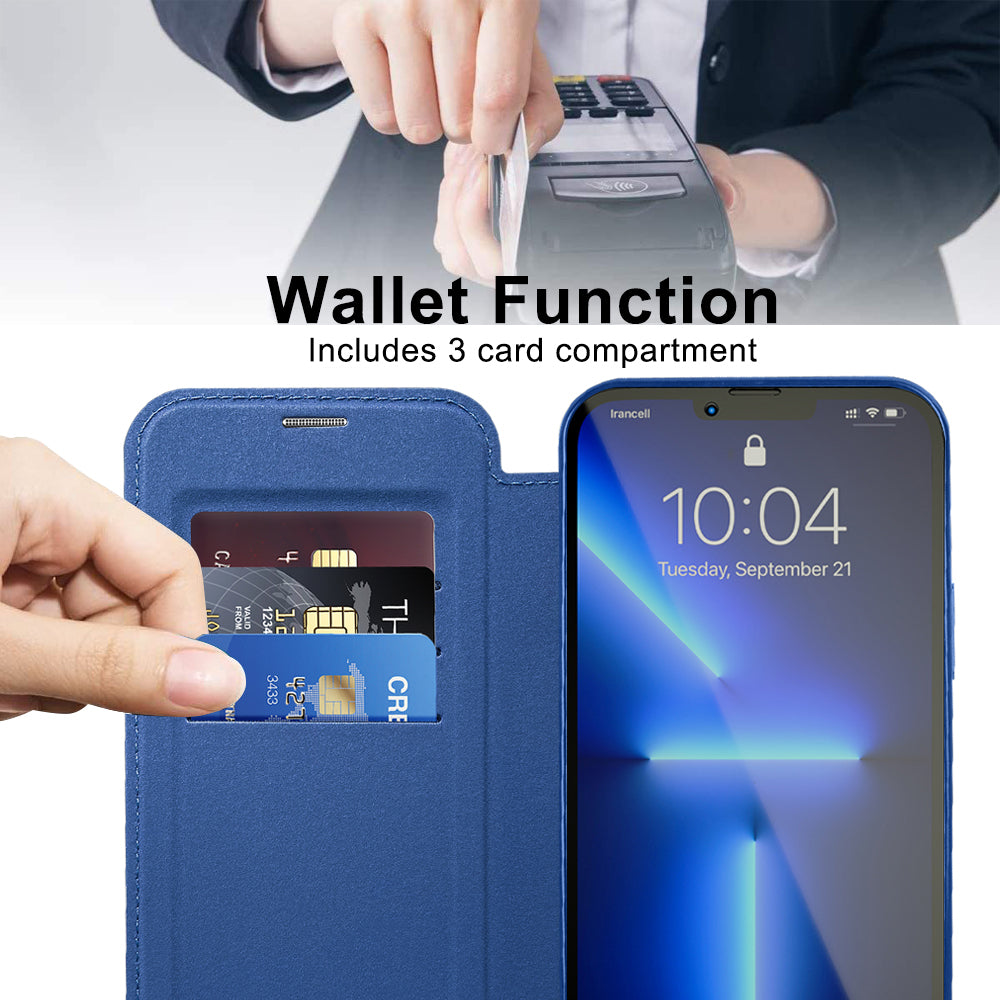 Husa MagSafe pentru Apple iPhone 13 Pro Max, Techsuit, SmartMag Book, Albastra