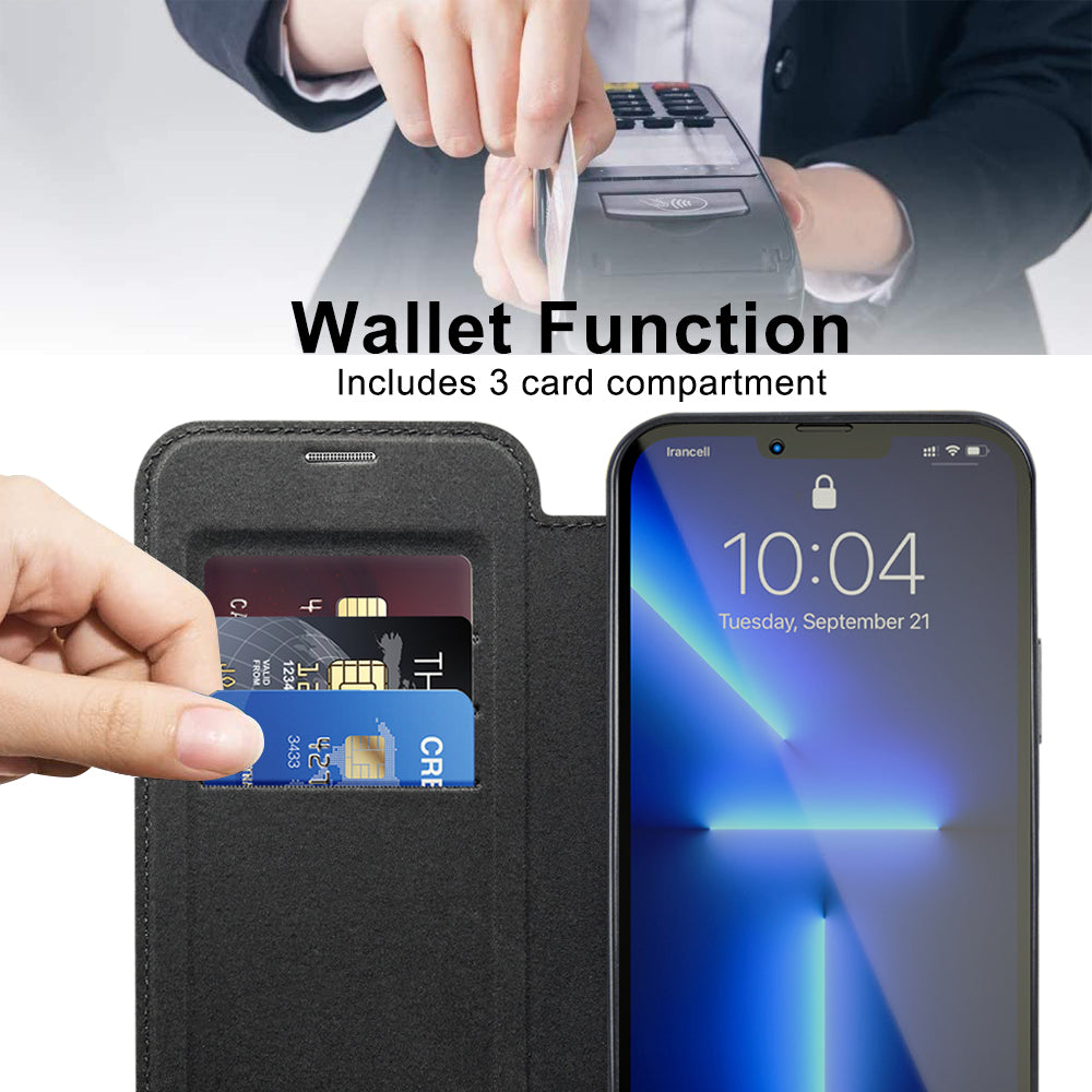 Husa MagSafe pentru Apple iPhone 13 Pro Max, Techsuit, SmartMag Book, Neagra