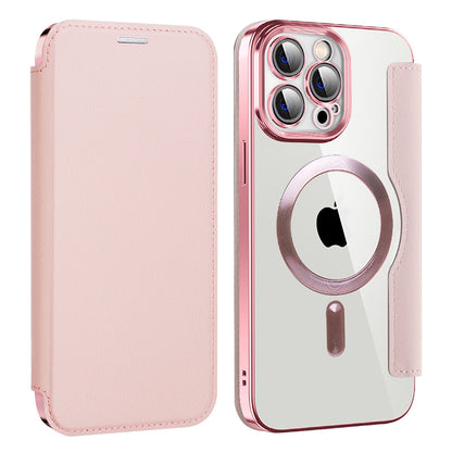 Husa MagSafe pentru Apple iPhone 13 Pro Max, Techsuit, SmartMag Book, Roz