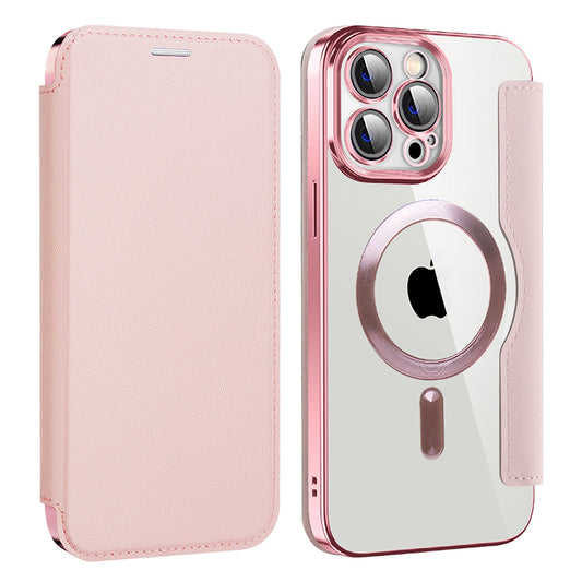 Husa MagSafe pentru Apple iPhone 13 Pro Max, Techsuit, SmartMag Book, Roz