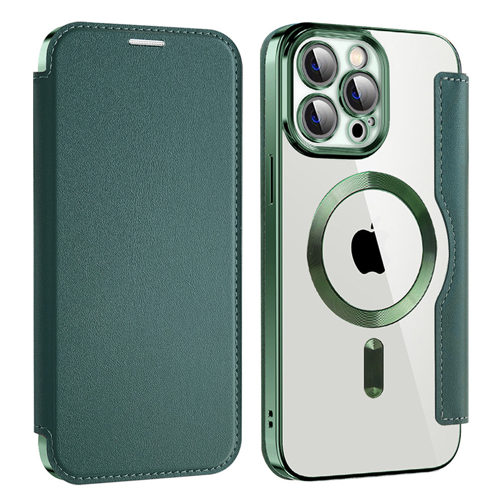 Husa MagSafe pentru Apple iPhone 13 Pro Max, Techsuit, SmartMag Book, Verde