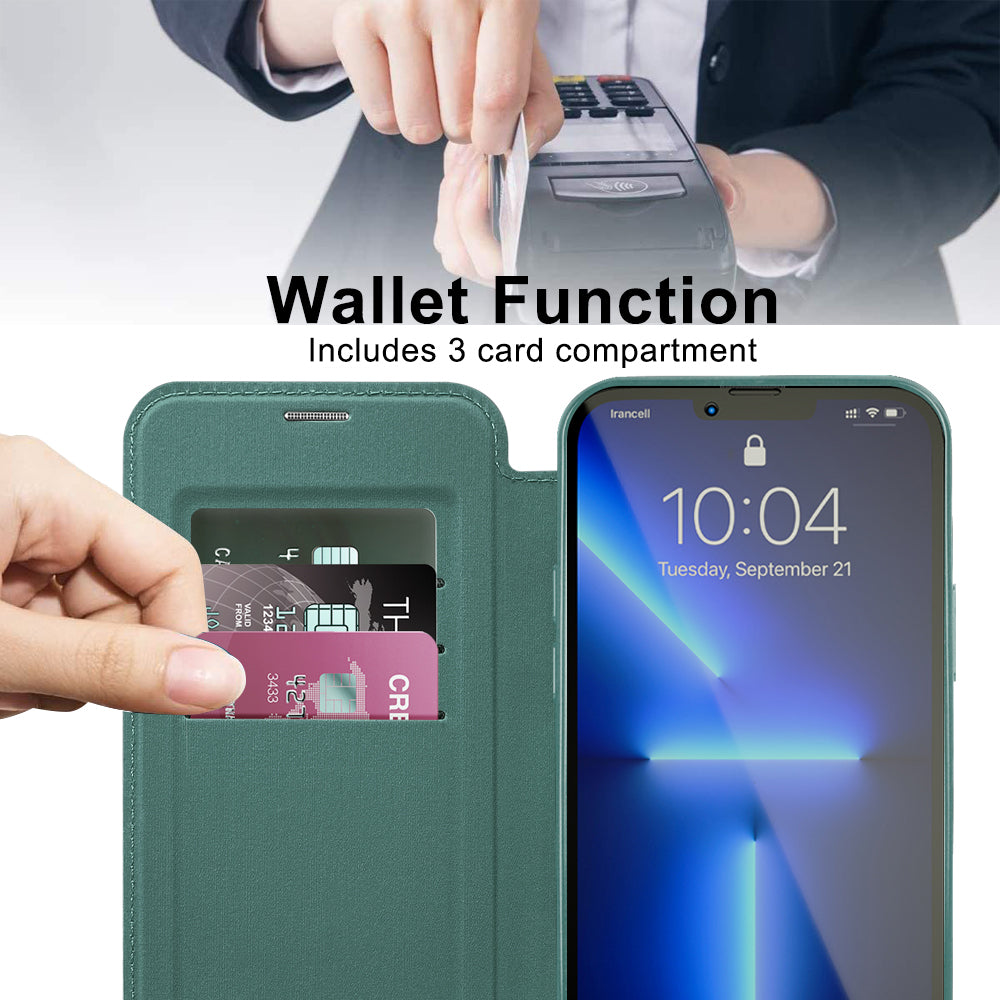 Husa MagSafe pentru Apple iPhone 13 Pro Max, Techsuit, SmartMag Book, Verde