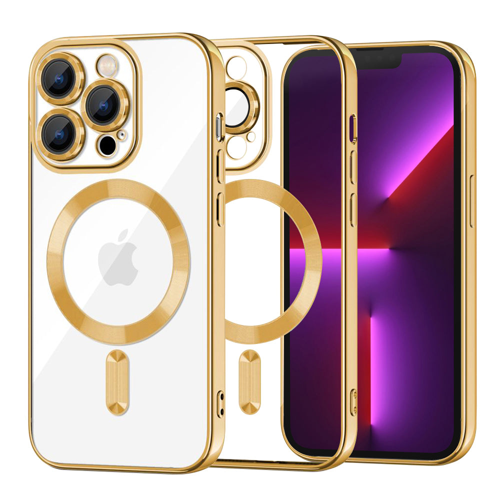 Husa MagSafe pentru Apple iPhone 13 Pro, Techsuit, Luxury Crystal, Aurie