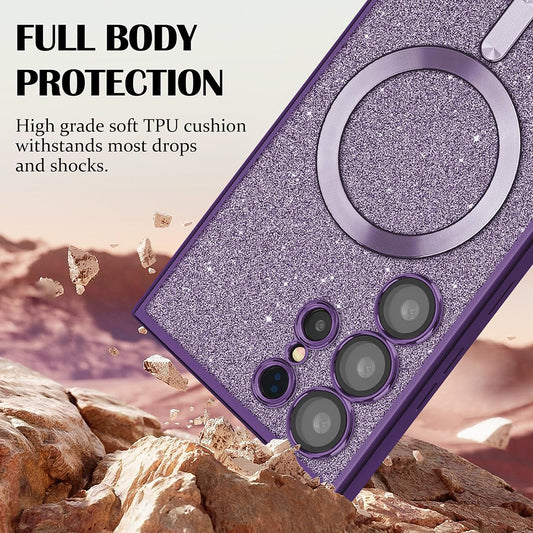 Husa MagSafe pentru Apple iPhone 13 Pro, Techsuit, Luxury Glitter, Mov Inchis