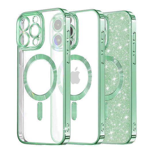 Husa MagSafe pentru Apple iPhone 13 Pro, Techsuit, Luxury Glitter, Verde Deschis