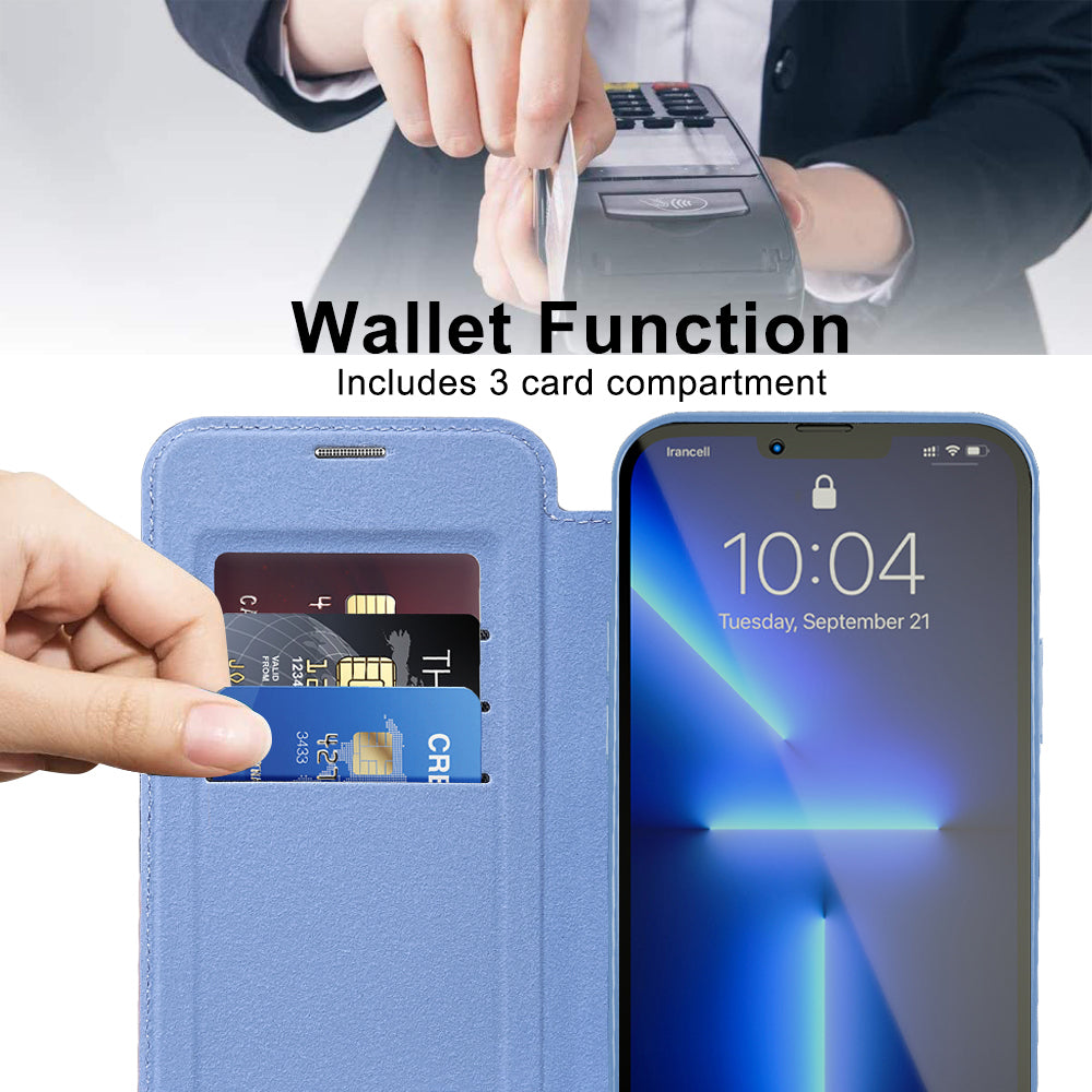 Husa MagSafe pentru Apple iPhone 13 Pro, Techsuit, SmartMag Book, Bleu