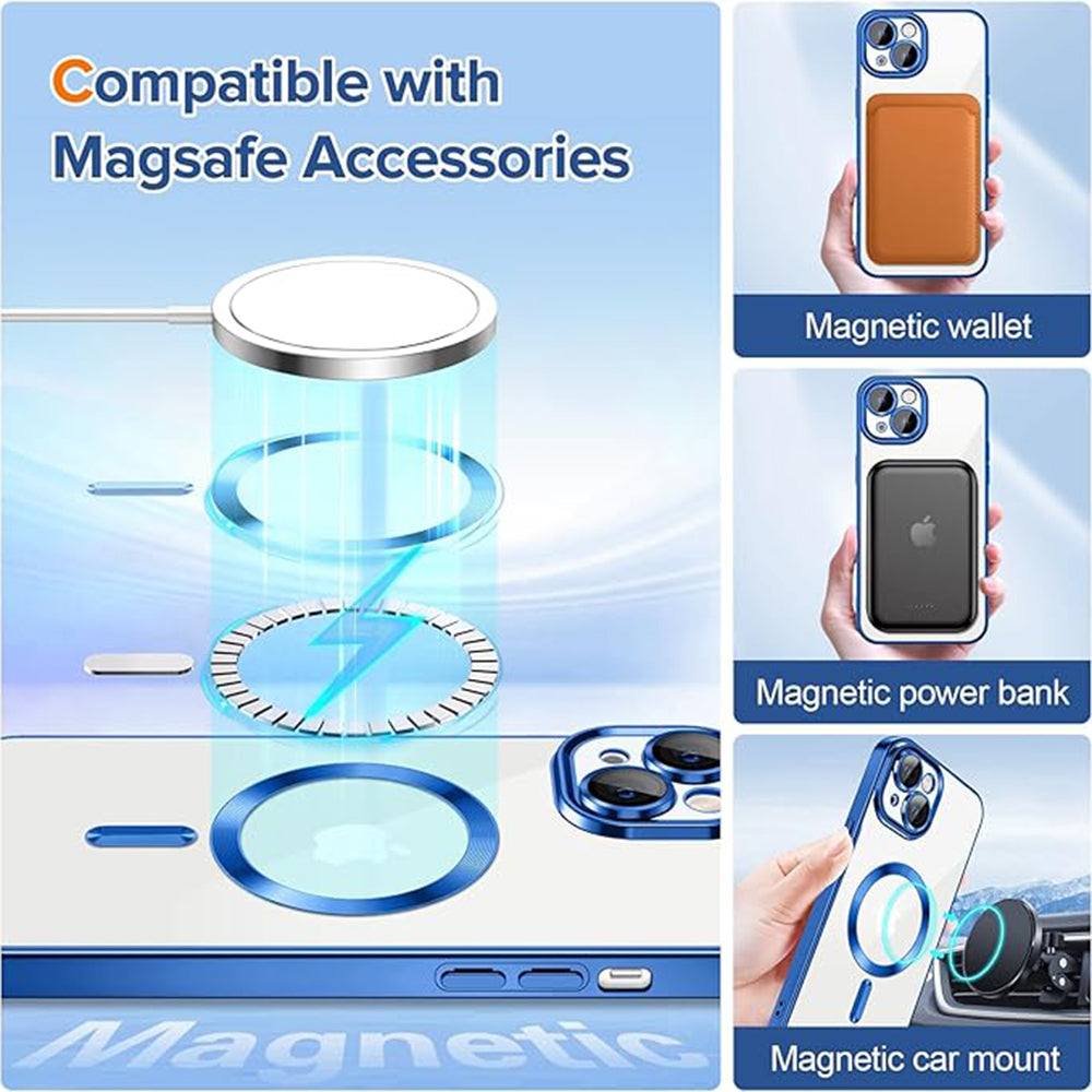 Husa MagSafe pentru Apple iPhone 13, Techsuit, Luxury Crystal, Albastra Inchis