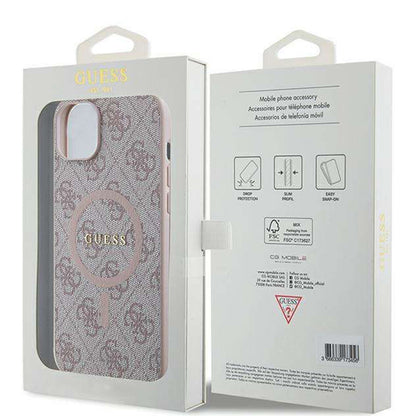 Husa MagSafe pentru Apple iPhone 14, Guess, 4G Ring Classic Logo, Roz