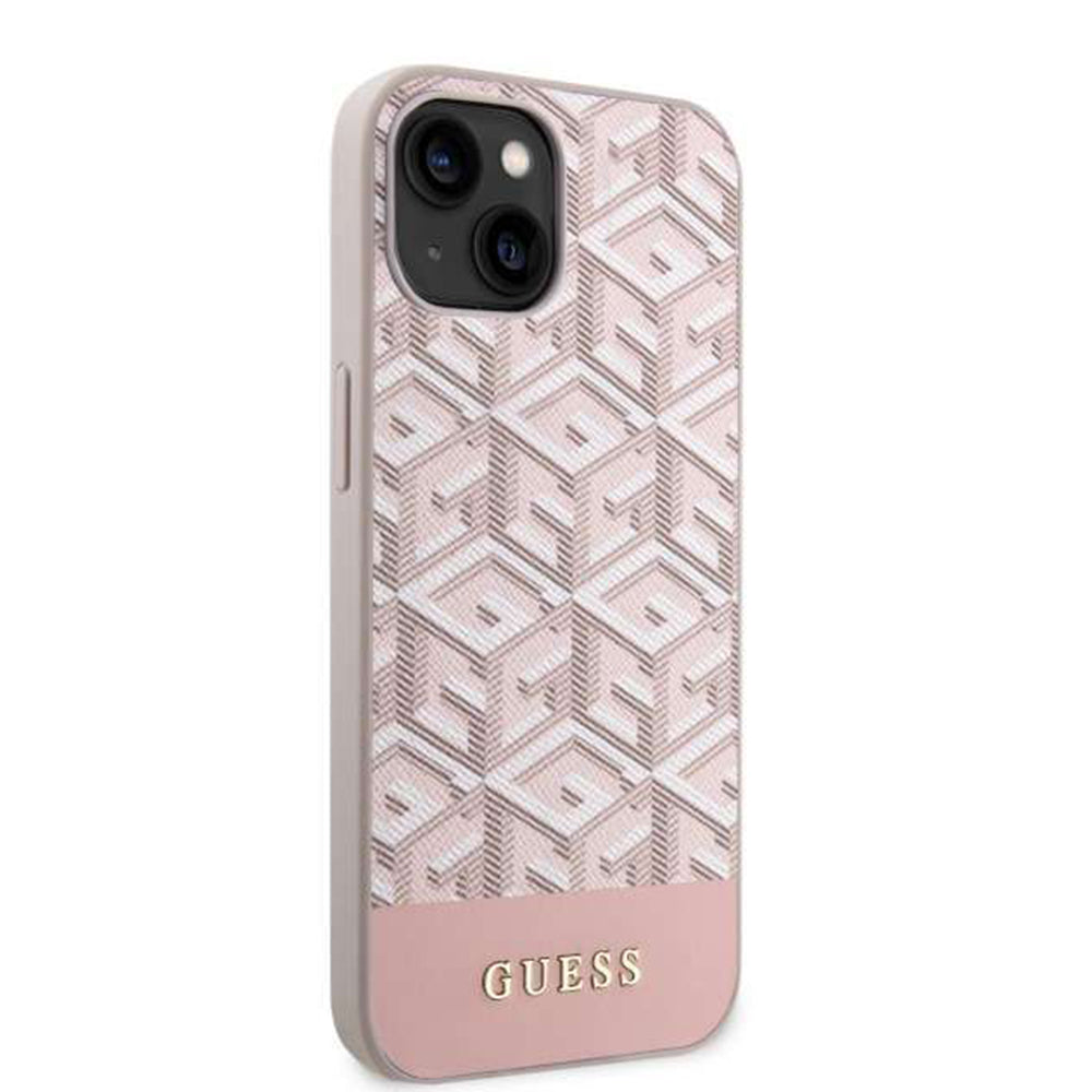 Husa MagSafe pentru Apple iPhone 14, Guess, GCube Stripes, Roz