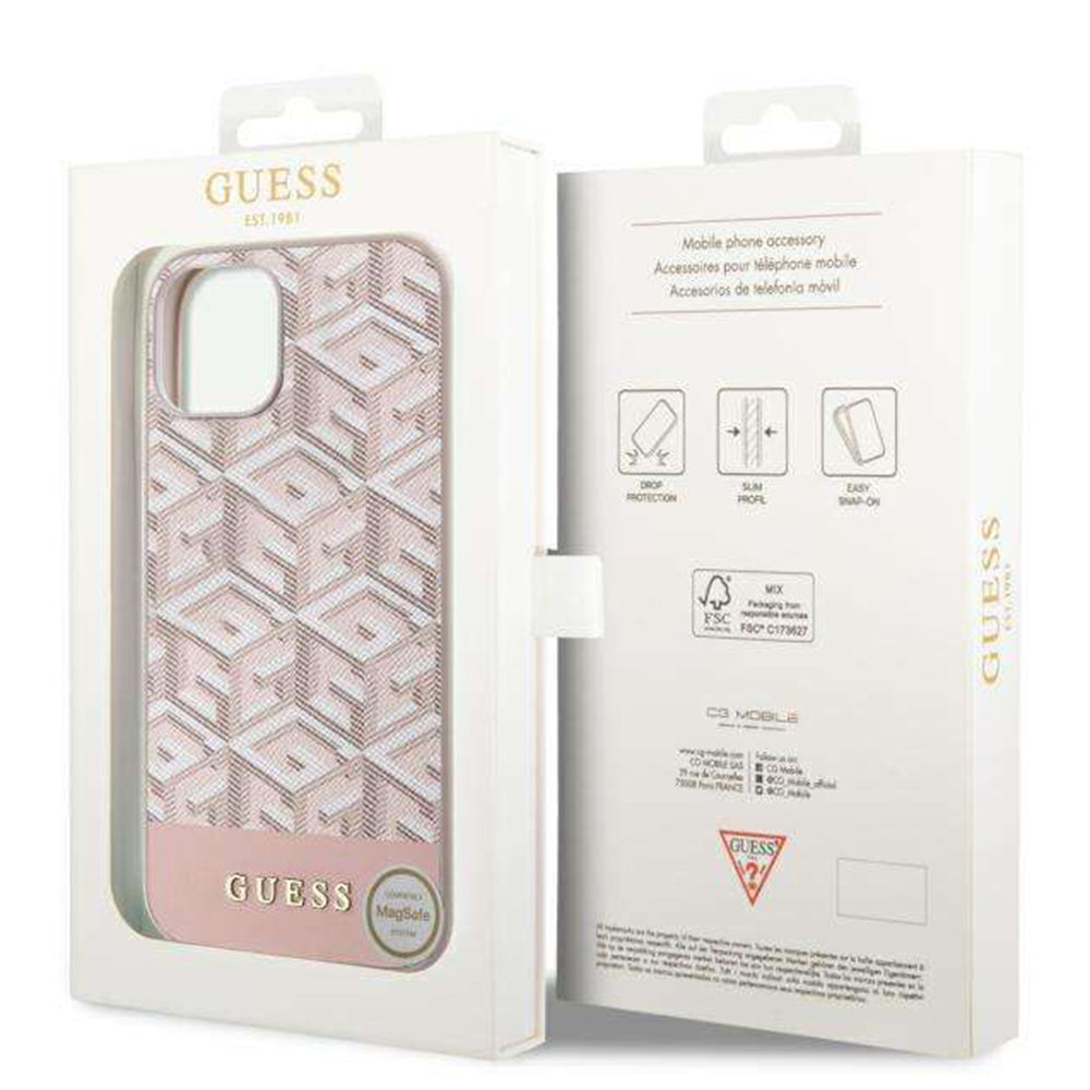 Husa MagSafe pentru Apple iPhone 14, Guess, GCube Stripes, Roz