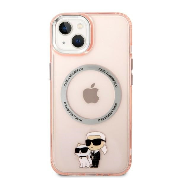 Husa MagSafe pentru Apple iPhone 14, Karl Lagerfeld, Ikonik Karl & Choupette, Roz