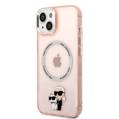 Husa MagSafe pentru Apple iPhone 14, Karl Lagerfeld, Ikonik Karl & Choupette, Roz