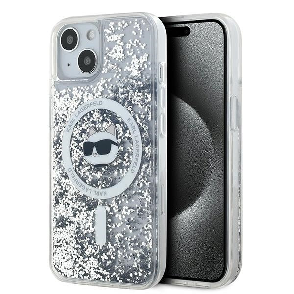 Husa MagSafe pentru Apple iPhone 14, Karl Lagerfeld, Liquid Glitter Choupette's Head, Transparenta