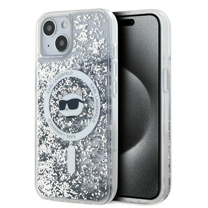 Husa MagSafe pentru Apple iPhone 14, Karl Lagerfeld, Liquid Glitter Choupette's Head, Transparenta