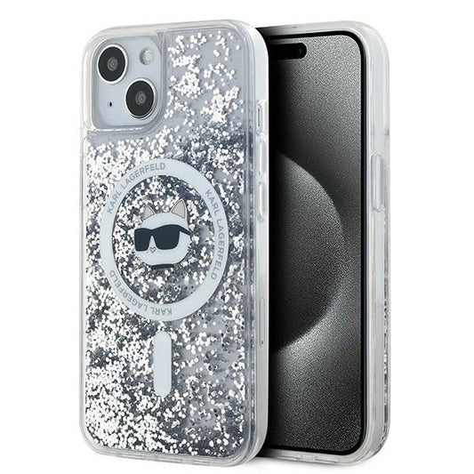 Husa MagSafe pentru Apple iPhone 14, Karl Lagerfeld, Liquid Glitter Choupette's Head, Transparenta