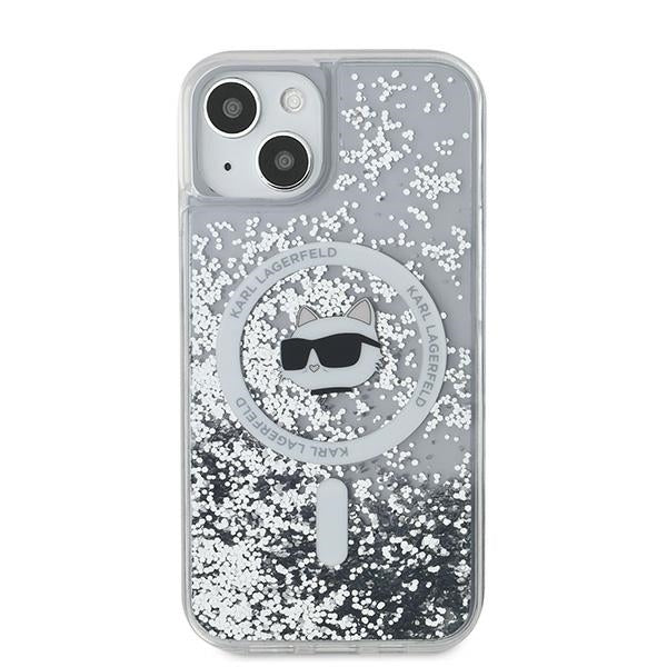 Husa MagSafe pentru Apple iPhone 14, Karl Lagerfeld, Liquid Glitter Choupette's Head, Transparenta