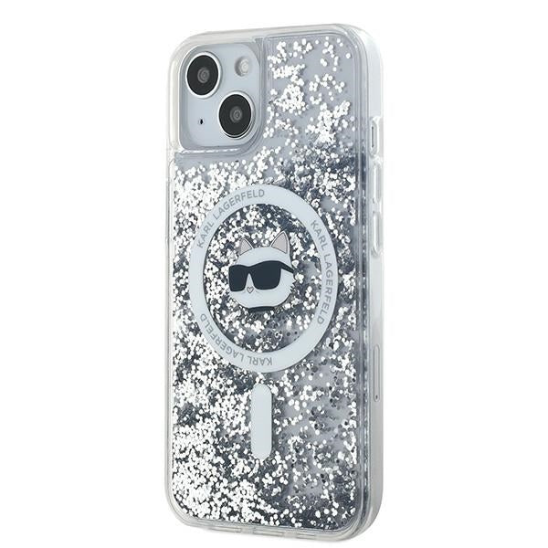 Husa MagSafe pentru Apple iPhone 14, Karl Lagerfeld, Liquid Glitter Choupette's Head, Transparenta