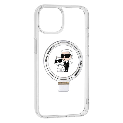 Husa MagSafe pentru Apple iPhone 14, Karl Lagerfeld, Ring Stand Karl & Choupette, Alba