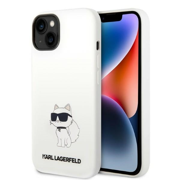 Husa MagSafe pentru Apple iPhone 14 Plus, Karl Lagerfeld, Silicone Choupette, Alba