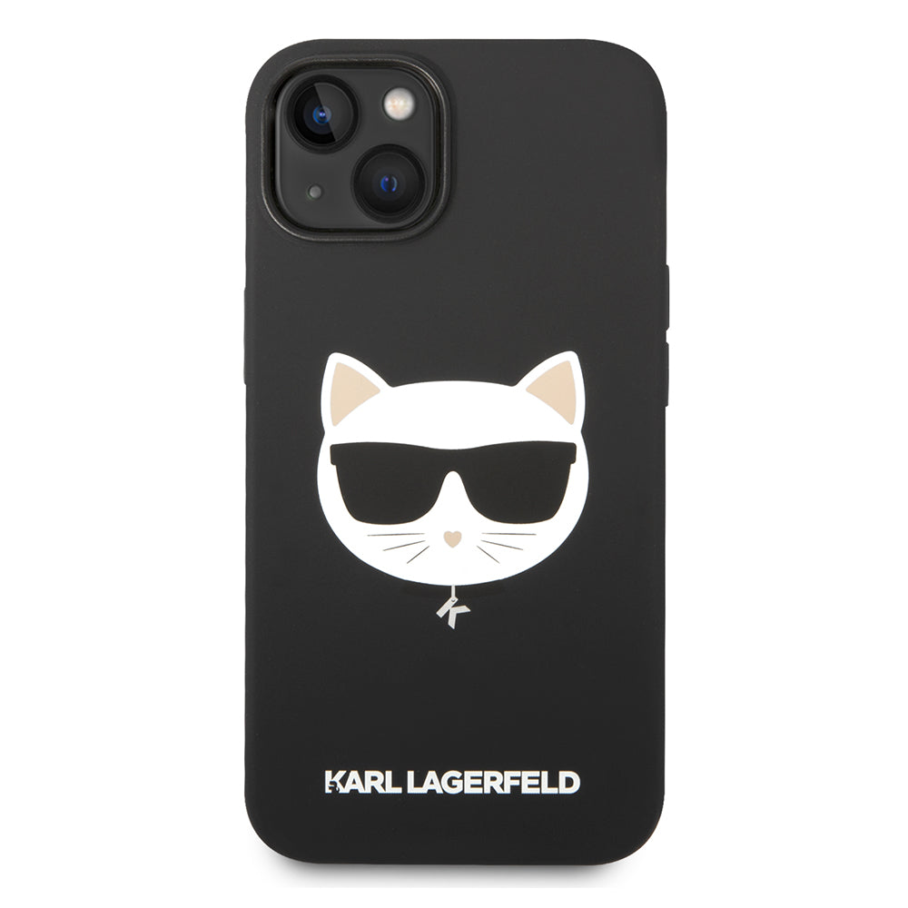 Husa MagSafe pentru Apple iPhone 14 Plus, Karl Lagerfeld, Silicone Choupette's Head, Neagra