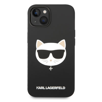 Husa MagSafe pentru Apple iPhone 14 Plus, Karl Lagerfeld, Silicone Choupette's Head, Neagra