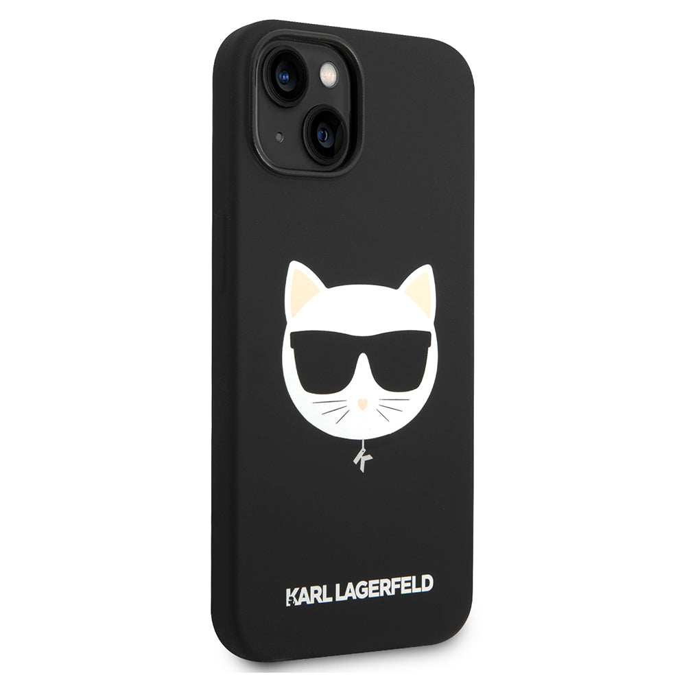 Husa MagSafe pentru Apple iPhone 14 Plus, Karl Lagerfeld, Silicone Choupette's Head, Neagra
