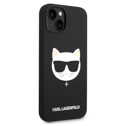 Husa MagSafe pentru Apple iPhone 14 Plus, Karl Lagerfeld, Silicone Choupette's Head, Neagra