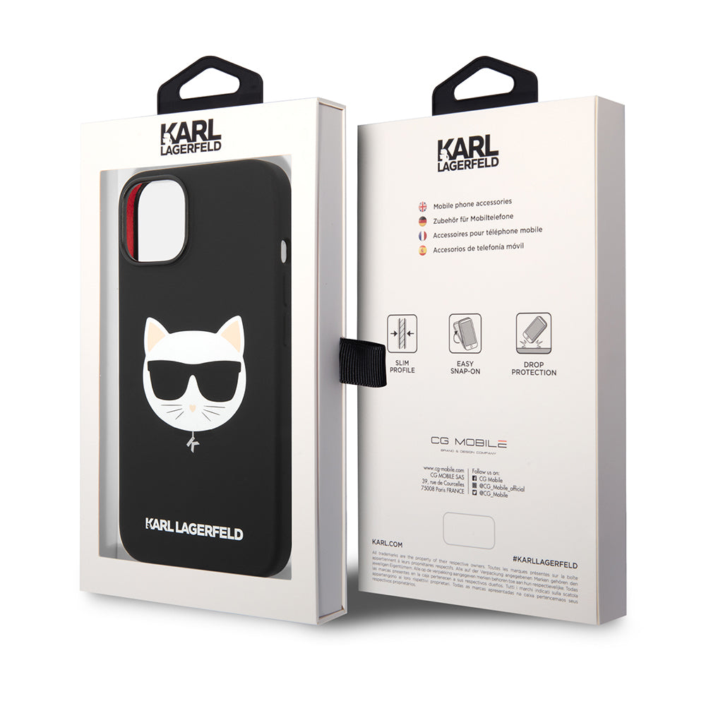 Husa MagSafe pentru Apple iPhone 14 Plus, Karl Lagerfeld, Silicone Choupette's Head, Neagra