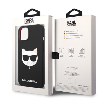 Husa MagSafe pentru Apple iPhone 14 Plus, Karl Lagerfeld, Silicone Choupette's Head, Neagra