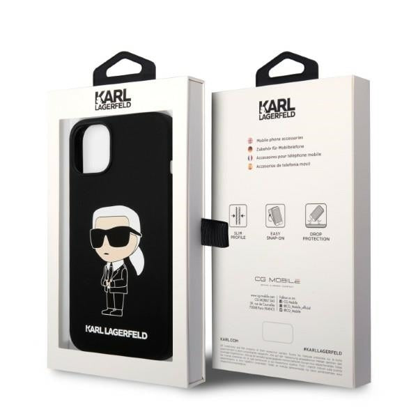 Husa MagSafe pentru Apple iPhone 14 Plus, Karl Lagerfeld, Silicone Ikonik Karl, Neagra