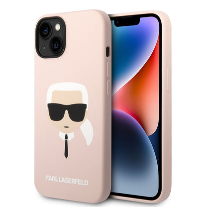 Husa MagSafe pentru Apple iPhone 14 Plus, Karl Lagerfeld, Silicone Karl's Head, Roz