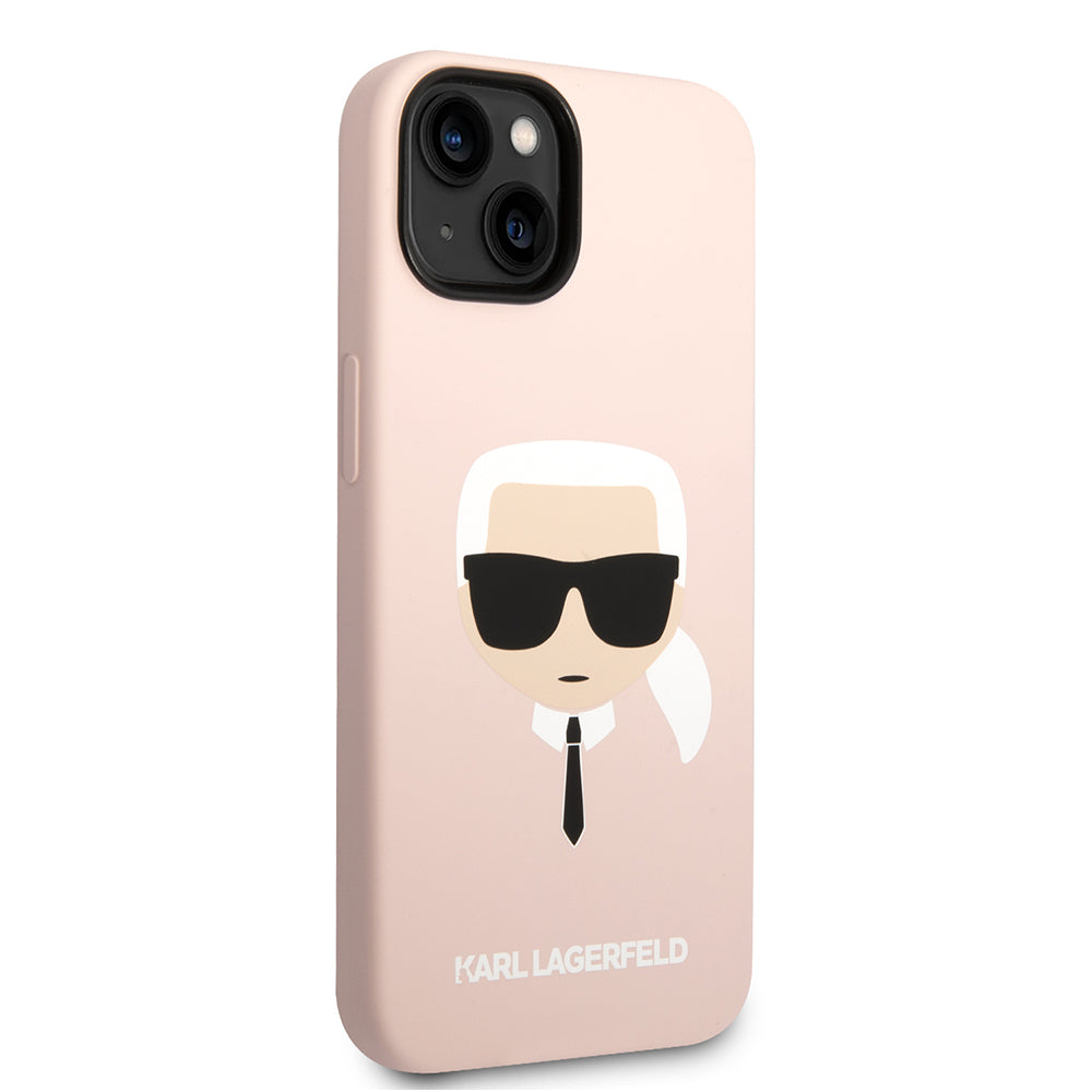 Husa MagSafe pentru Apple iPhone 14 Plus, Karl Lagerfeld, Silicone Karl's Head, Roz