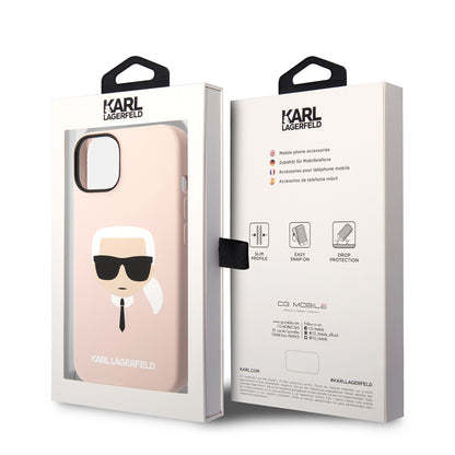 Husa MagSafe pentru Apple iPhone 14 Plus, Karl Lagerfeld, Silicone Karl's Head, Roz