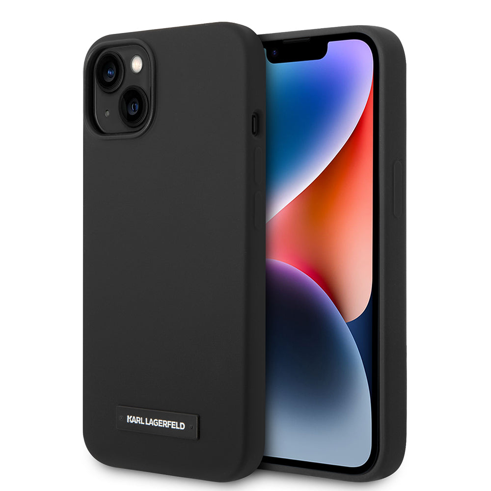 Husa MagSafe pentru Apple iPhone 14 Plus, Karl Lagerfeld, Silicone Plaque, Neagra
