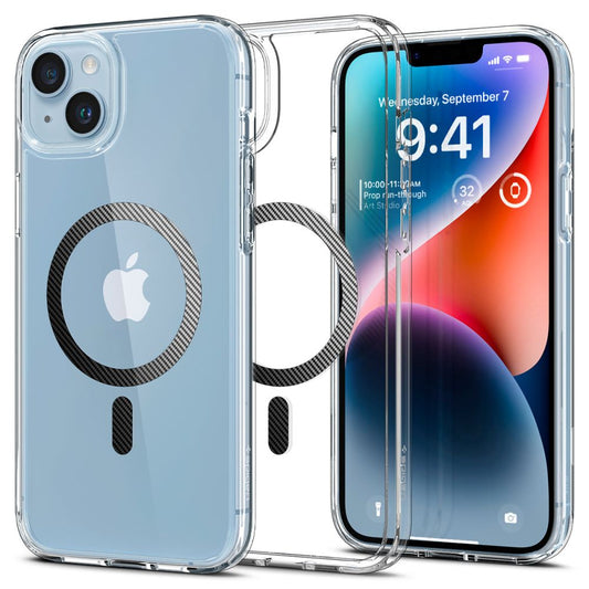 Husa MagSafe pentru Apple iPhone 14 Plus, Spigen, Ultra Hybrid Carbon, Transparenta