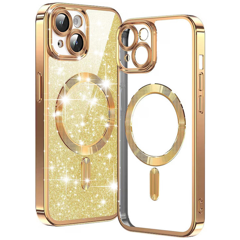 Husa MagSafe pentru Apple iPhone 14 Plus, Techsuit, Luxury Glitter, Aurie