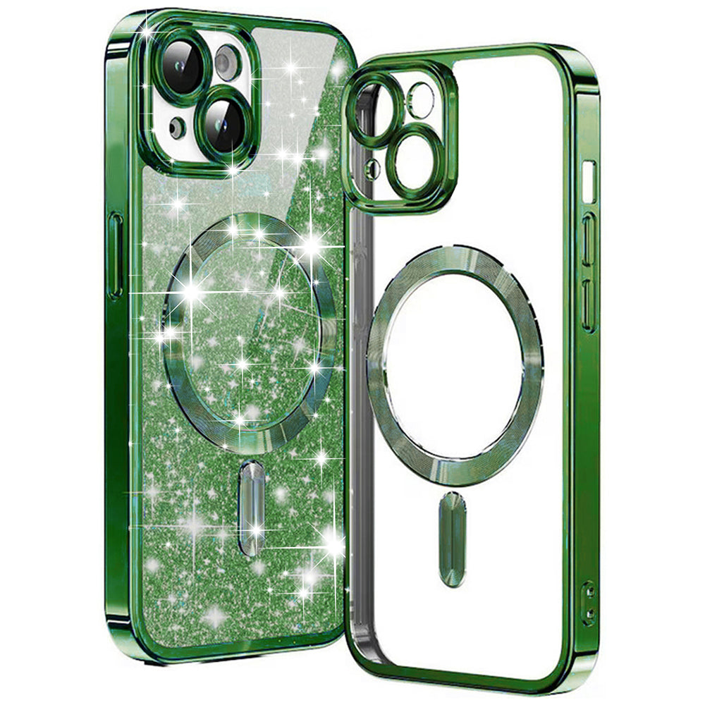 Husa MagSafe pentru Apple iPhone 14 Plus, Techsuit, Luxury Glitter, Verde Inchis