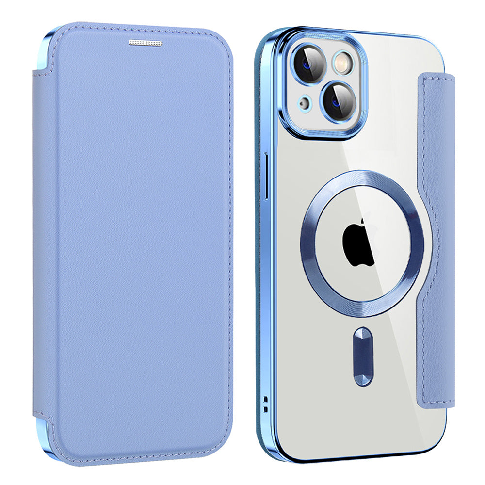 Husa MagSafe pentru Apple iPhone 14 Plus, Techsuit, SmartMag Book, Bleu