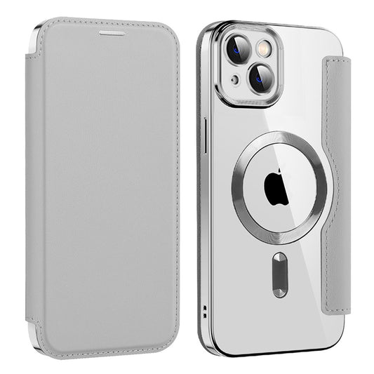 Husa MagSafe pentru Apple iPhone 14 Plus, Techsuit, SmartMag Book, Gri