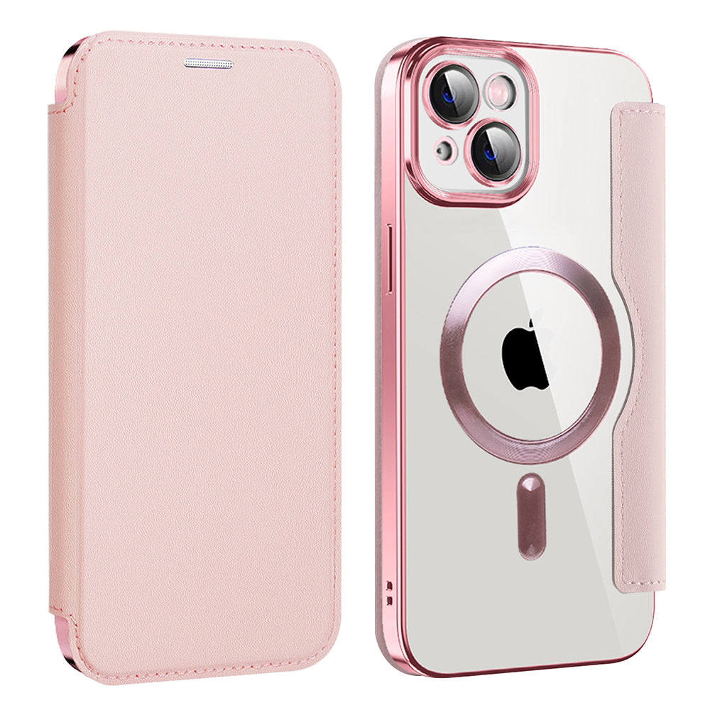 Husa MagSafe pentru Apple iPhone 14 Plus, Techsuit, SmartMag Book, Roz