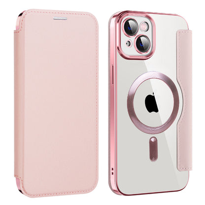 Husa MagSafe pentru Apple iPhone 14 Plus, Techsuit, SmartMag Book, Roz